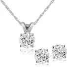 Diamond Solitaire Necklace & Studs Earrings Set 3/4 Carat tw 14K White Gold